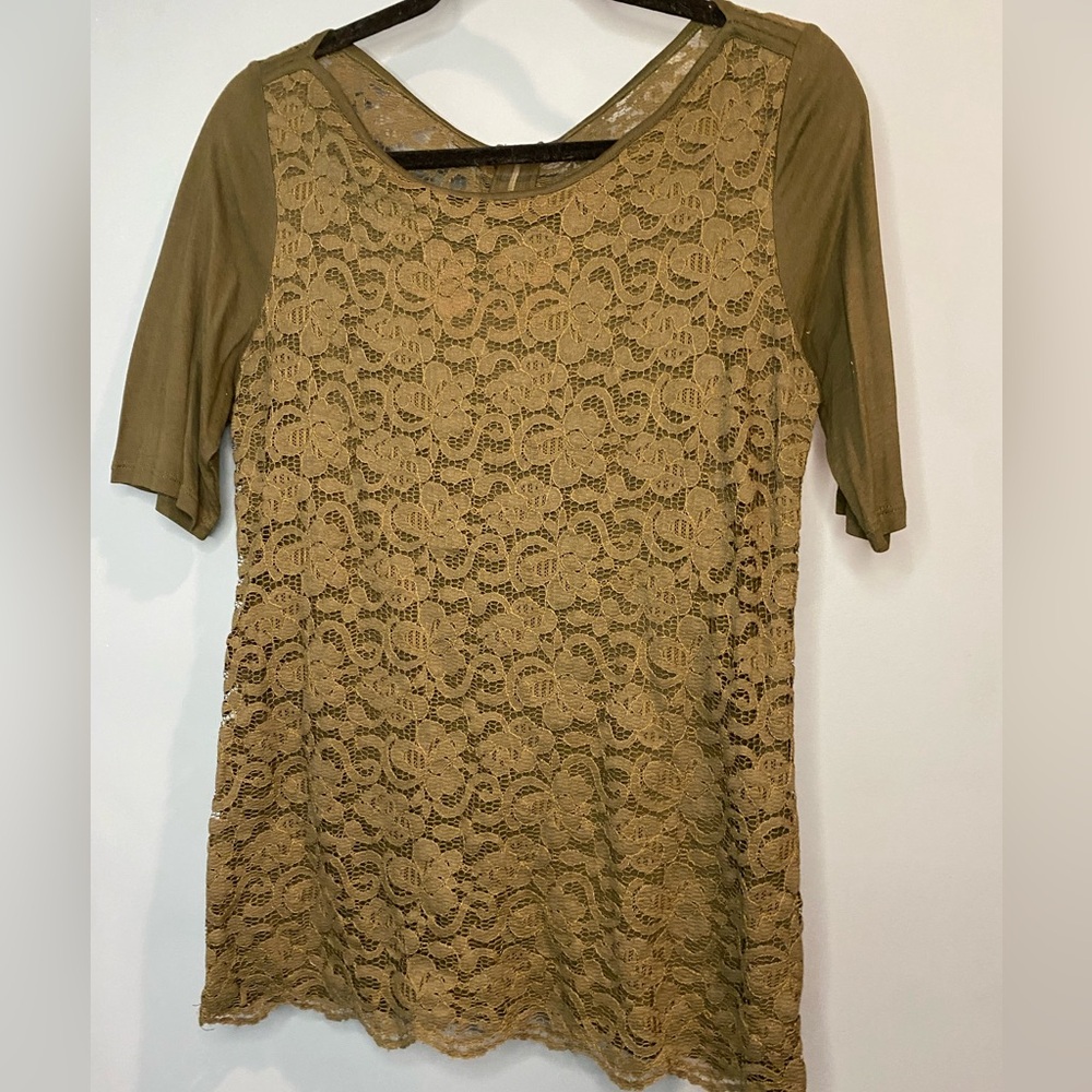 New York & Company Olive Green Lace Top size small